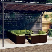 13 pcs conjunto lounge jardim c/ almofadões vime PE castanho