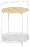 HOMCOM Mesa de Apoio com Prateleira de Vime Plástico Bandeja Removível e Alça Portátil 43,5x42,5x60cm Branco