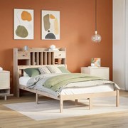 vidaXL Cama com estante sem colchão 135x190 cm pinho maciço