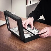 Caixa organizadora para relógios com divisórias e tampa de vidro | SONGMICS | 25 x 20 x 7,5 cm | preto | JWB010BK.