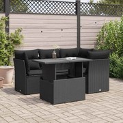 vidaXL 5 pcs conjunto sofás de jardim com almofadões vime PE preto