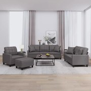 vidaXL 4 pcs conjunto de sofás com almofadas couro artificial cinzento