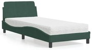 vidaXL Cama com colchão Dover 80x200 cm veludo verde-escuro