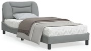 Estrutura de cama c/ cabeceira tecido 90x190 cm cinza-claro