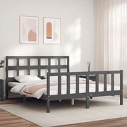 Estrutura de cama com cabeceira 160x200 cm madeira maciça cinza