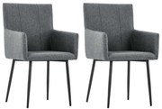 Cadeiras jantar c/ apoio de braços 2 pcs tecido cinzento-escuro