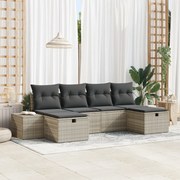 Conjunto de Sofá de Jardim com Almofadas Cinza Claro Rattan Poliéster