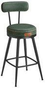 Coleção VASAGLE EKHO - Conjunto de 2 bancos de bar giratórios com encosto em couro sintético com costura, estilo moderno de meados do século, 65 cm de altura, cozinha, bar doméstico, verde floresta LBC089C01