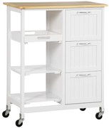 HOMCOM Carrinho de Cozinha com Rodas Carrinho de Serviço com 3 Gavetas 3 Prateleiras Abertas e Bandeja Removível 67x37x84cm Branco | Aosom Portugal