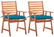 Cadeiras de jantar p/ jardim 2 pcs c/ almofadões acácia maciça