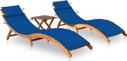 vidaXL Espreguiçadeiras com mesa e almofadões 2 pcs acácia maciça