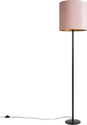 Candeeiro de pé preto com cúpula de veludo rosa e dourado 40 cm - Simplo