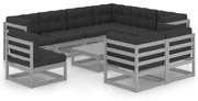 10pcs conjunto lounge de jardim + almofadões pinho maciço cinza