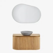 Conjunto De Móvel De Casa De Banho Suspenso Em Madeira De Manga Analis Madeira Natural & Cimento Cinzento Redondo Ø40 Cm Tarsis & Oval - Sklum