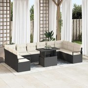 vidaXL Conjunto de Sofá de Jardim 11 Peças com Almofadas em Rattan Polipropileno Preto