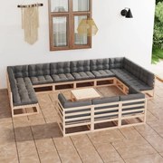 vidaXL 14 pcs conjunto lounge de jardim com almofadões pinho maciço