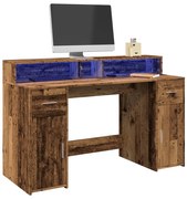 vidaXL Secretária com luzes LED derivados de madeira madeira velha