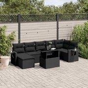 vidaXL 8 pcs conjunto sofás de jardim com almofadões vime PE preto