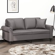 vidaXL Sofá 2 lugares + almofadas decorativas 140cm couro artif. cinza