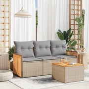 vidaXL 4 pcs conjunto de sofás para jardim c/ almofadões vime PE bege
