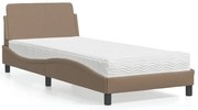 vidaXL Cama com colchão 90x200 cm couro artificial cor cappuccino