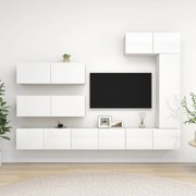 7 pcs conjunto de móveis de TV contraplacado branco brilhante