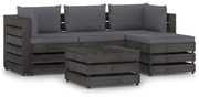 5 pcs conj. lounge jardim + almofadões madeira impreg. cinzento