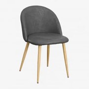 Cadeira De Jantar Estofada Em Couro Sintético Kana Cinza Antracite & Madeira Natural - Sklum
