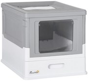 PawHut Caixa de Areia para Gatos Dobrável Caixa de Areia para Gatos Fechada com Bandeja Removível e Pá 47,5x35,5x36,7cm Cinza | Aosom Portugal