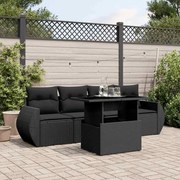 vidaXL 5 pcs conjunto sofás de jardim com almofadões vime PE preto