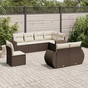 vidaXL 8 pcs conjunto sofás de jardim c/ almofadões vime PE castanho