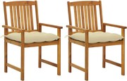 vidaXL Cadeiras de jardim com almofadões 2 pcs acácia maciça