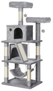 FEANDREA Cat Tree, Condomínio para gatos com 2 cavernas para gatos, 155 cm, cinza claro PCT163W01