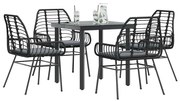 vidaXL Conjunto de jantar jardim 5 peças almofadas vidro vime PE preto