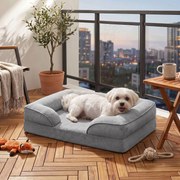 Cama ortopédica para cães tamanho M, 76 x 51 x 16 cm, capa removível, bordas mais altas Cinza claro