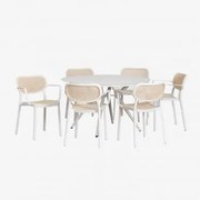 Conjunto De Mesa Redonda De Alumínio (ø126 Cm) Valerie E 6 Cadeiras De Jardim Com Braços Omara Gardénia Branco - Sklum