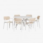 Conjunto De Mesa Redonda Ø125 Cm Em Alumínio Valerie E 6 Cadeiras De Jardim Empilháveis Com Apoios De Braços Em Polipropileno Om Gardénia Branco -