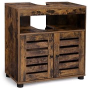 Armário de banheiro VASAGLE sob a pia, armário de armazenamento, 60 x 30 x 63 cm, com 2 portas de venezianas, prateleira ajustável, marrom rústico BBK04BX
