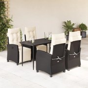 vidaXL 5 pcs conjunto de jantar p/ jardim c/ almofadões vime PE preto