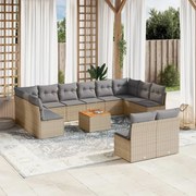 vidaXL 13 pcs conjunto de sofás p/ jardim com almofadões vime PE bege