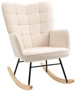 HOMCOM Poltrona Baloiço em Borrego com Oscilação de 40° Pés de Madeira de Faia e Estrutura de Aço 71x92x101 cm Bege