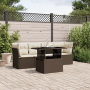 vidaXL 5 pcs conjunto sofás p/ jardim c/ almofadões vime PE castanho