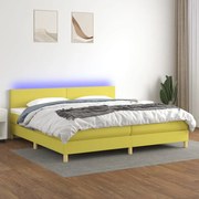 Cama box spring c/ colchão e LED 200x200 cm tecido verde