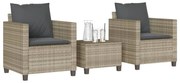 vidaXL 3 pcs conjunto bistrô com almofadões vime PE cinzento claro