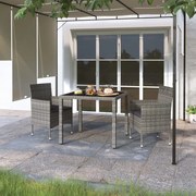 vidaXL 3 pcs conjunto de jantar jardim vime PE e vidro temperado cinza