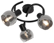 Foco de teto inteligente preto com vidro fumê 3 luzes incluindo WiFi P45 - Vidro