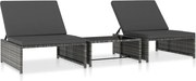vidaXL Espreguiçadeiras com mesa 2 pcs vime PE cinzento