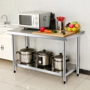 Mesa de trabalho em aço inoxidável Mesa de preparação de cozinha com rodas 2 níveis Estante ajustável 91 x 61 x 90 cm