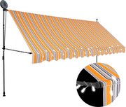 vidaXL Toldo retrátil manual com LED 400 cm amarelo e azul