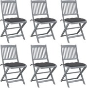 vidaXL Cadeiras exterior dobráveis c/ almofadões 6 pcs acácia maciça